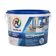 Краска водоэмульсионная Profilux PL-10L латексная интерьерная влагостойкая супербелая, 7 кг