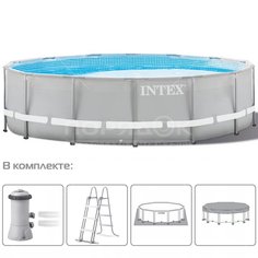 Бассейн каркасный Intex Prism Frame 26724NP с фильтр-насосом, лестницей, настилом и тентом, 457х107 см