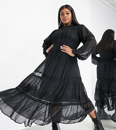 Многоярусное платье макси с вышивкой ASOS EDITION Curve-Черный цвет