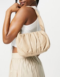 Бежевая кожаная сумка на плечо со складками в стиле 90-х ASOS DESIGN-Нейтральный