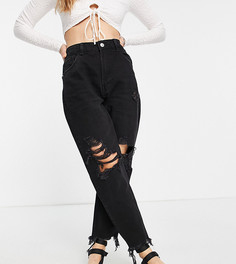 Черные джинсы из органического хлопка в винтажном стиле со рваной отделкой и необработанными краями Bershka Petite-Черный цвет