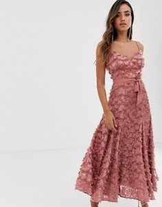 Платье миди пыльно-розового цвета с бахромой 3D-дизайна Forever U-Розовый цвет