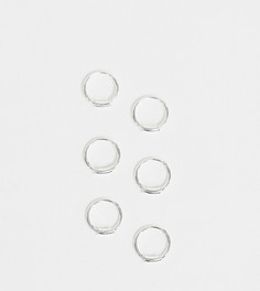 Эксклюзивный набор из 3 пар маленьких серег-колец диаметром 8 мм из стерлингового серебра Kingsley Ryan-Серебряный