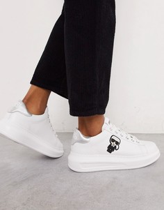 Белые кожаные кроссовки на платформе с серебристой отделкой Karl Lagerfeld-Белый