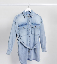 Джинсовая рубашка в стиле oversized с поясом ASOS DESIGN Maternity-Синий