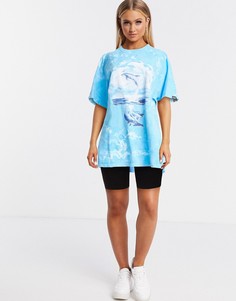 Oversized-футболка в стиле 90-х с принтом тай-дай, дельфином и эффектом омбре Vintage Supply-Голубой