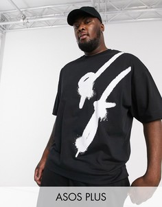 Длинная oversized-футболка с логотипом "Dark Future" в стиле граффити ASOS DESIGN x Dark Future Plus-Черный