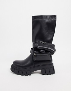 Черные ботинки из экокожи на массивной подошве с кошельками Koi Footwear-Черный цвет