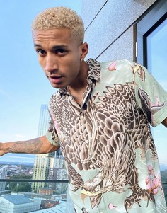 Зеленая рубашка с принтом орла Bershka-Зеленый цвет