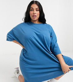 Синее платье-футболка в стиле oversized ASOS DESIGN Curve-Голубой