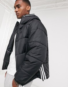 Черная дутая куртка с тремя полосками adidas Originals-Черный цвет