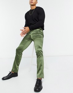 Атласные брюки скинни цвета хаки Twisted Tailor-Зеленый