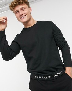 Черный домашний свитшот с фирменной тесьмой по нижнему краю Polo Ralph Lauren