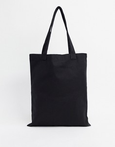 Черная кожаная сумка-тоут из плотной ткани ASOS DESIGN-Черный