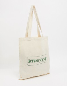 Бежевая сумка-тоут из плотной ткани с принтом в стиле ретро ASOS DESIGN-Бежевый