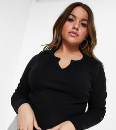 Черный облегающий кроп-топ с длинными рукавами и разрезом ASOS DESIGN Curve