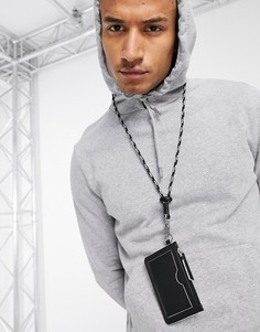Черный кожаный кошелек на шею с контрастной отделкой по периметру ASOS DESIGN