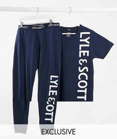 Темно-синий домашний комплект из топа и штанов с логотипом Lyle & Scott Bodywear