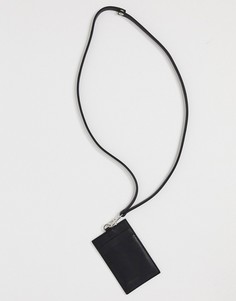Черный кожаный бумажник с ремешком и кредитницей ASOS DESIGN