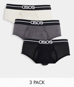 Набор из 3 трусов из однотонного вафельного трикотажа ASOS DESIGN-Многоцветный