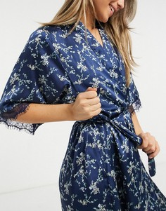 Темно-синее кимоно с цветочным принтом Vero Moda-Темно-синий