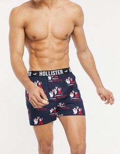 Синие тканые боксеры с праздничным принтом и поясом с логотипом Hollister-Красный
