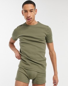 Пижамный комплект цвета хаки из футболки и боксеров-брифов в рубчик ASOS DESIGN-Зеленый цвет
