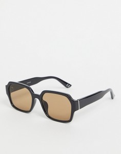 Квадратные солнцезащитные очки в черной пластмассовой оправе с коричневыми дымчатыми стеклами в стиле 70-х ASOS DESIGN-Черный цвет
