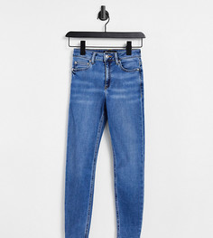 Средне-выбеленные зауженные джинсы с высокой посадкой ASOS DESIGN Petite-Голубой