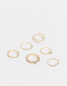 Набор из 6 золотистых колец со стразами Accessorize-Золотистый