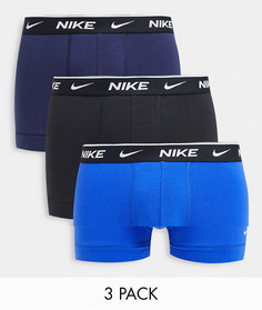 Набор из 3 хлопковых эластичных боксеров-брифов черного/темно-синего/синего цветов Nike-Черный цвет