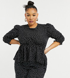 Черная блузка в горошек с завязкой на спине от комплекта Chi Chi London Plus-Черный цвет