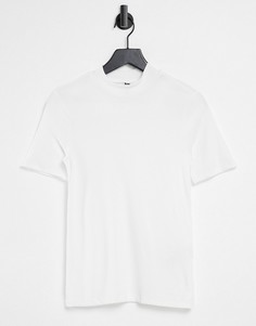 Белая футболка в рубчик с высоким воротом Pieces-Белый