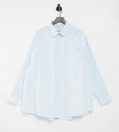 Эксклюзивная голубая рубашка из органического хлопка в винтажном стиле с вышивкой COLLUSION Plus-Голубой