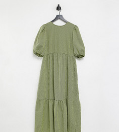 Зеленое ярусное платье миди в клетку с присборенной юбкой и завязкой New Look Tall-Черный цвет