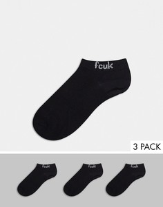 3 пары черных носков до щиколотки с логотипом FCUK French Connection-Черный цвет