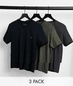 Комплект из 3 футболок в цвете хаки/черный/темно-серый с фирменным логотипом в тон AllSaints-Зеленый цвет