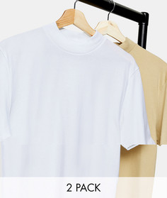 Набор из двух футболок белого и светло-бежевого цвета Topman-Многоцветный
