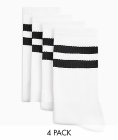Набор из четырех пар белых носков с черными полосками Topman-Белый