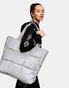 Стеганая oversized сумка-тоут из серебристой отражающей ткани Topshop-Серебристый
