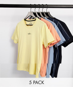 Набор из пяти футболок разных цветов с небольшим логотипом в центре Hollister-Многоцветный