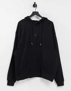 Oversize-худи в стиле унисекс с эффектом кислотной стирки от комплекта Sixth June-Черный цвет