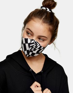 Комплект из маски для лица и резинки для волос в черно-белую клетку Topshop-Многоцветный