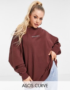 Коричневый свитшот в стиле oversized с логотипом на спинке ASOS Weekend Collective Curve-Коричневый цвет