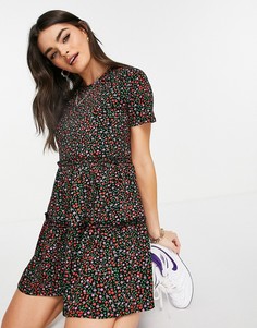 Ярусное платье-футболка мини с присборенной юбкой и цветочным принтом River Island-Многоцветный