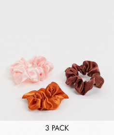 Набор из 3 узких атласных резинок для волос (коричневая/рыжая/розовая) ASOS DESIGN-Мульти