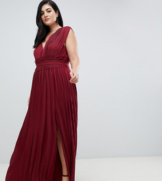 Темно-бордовое платье макси со складками и кружевными вставками ASOS DESIGN Curve Premium-Красный
