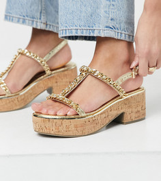 Золотистые туфли для широкой стопы на платформе, с цепочкой ASOS DESIGN-Золотистый