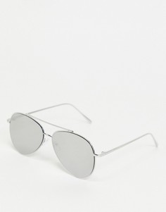 Солнцезащитные очки-авиаторы серебристого цвета с зеркальными линзами и отделкой на переносице ASOS DESIGN-Серебристый