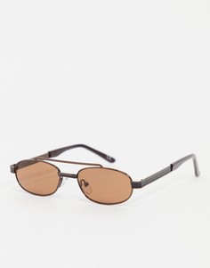 Миниатюрные солнцезащитные очки-авиаторы со стеклами табачного цвета в коричневой оправе ASOS DESIGN-Коричневый цвет